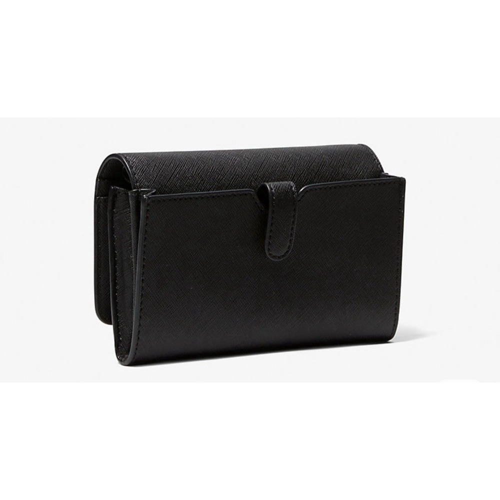 Michael Kors Jet Set Saffiano Leather Smartphone Crossbody Black Gold Timeless - Picture 3 of 10